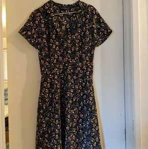 Modcloth Dress A Line Retro Floral Short Sleeve V Neck Black Green Size 4